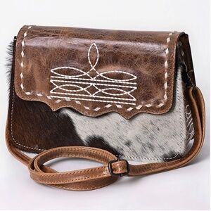 American Darling Cowhide and Tooled Leather Crossbody Bag with White Whipstitch